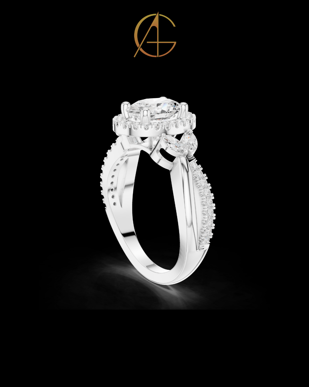 1.09 CT Lumina Oval Cut Halo Moissanite Diamond Ring with Sculpted Diamond Accents For Special One