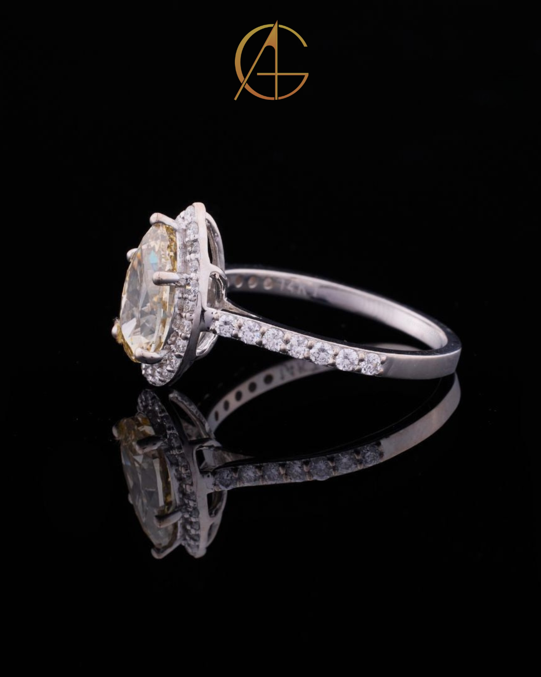 2.00 CT Dazzling Pear Shaped Fancy Vivid Yellow Moissanite Diamond Ring Framed by a Brilliant Diamond