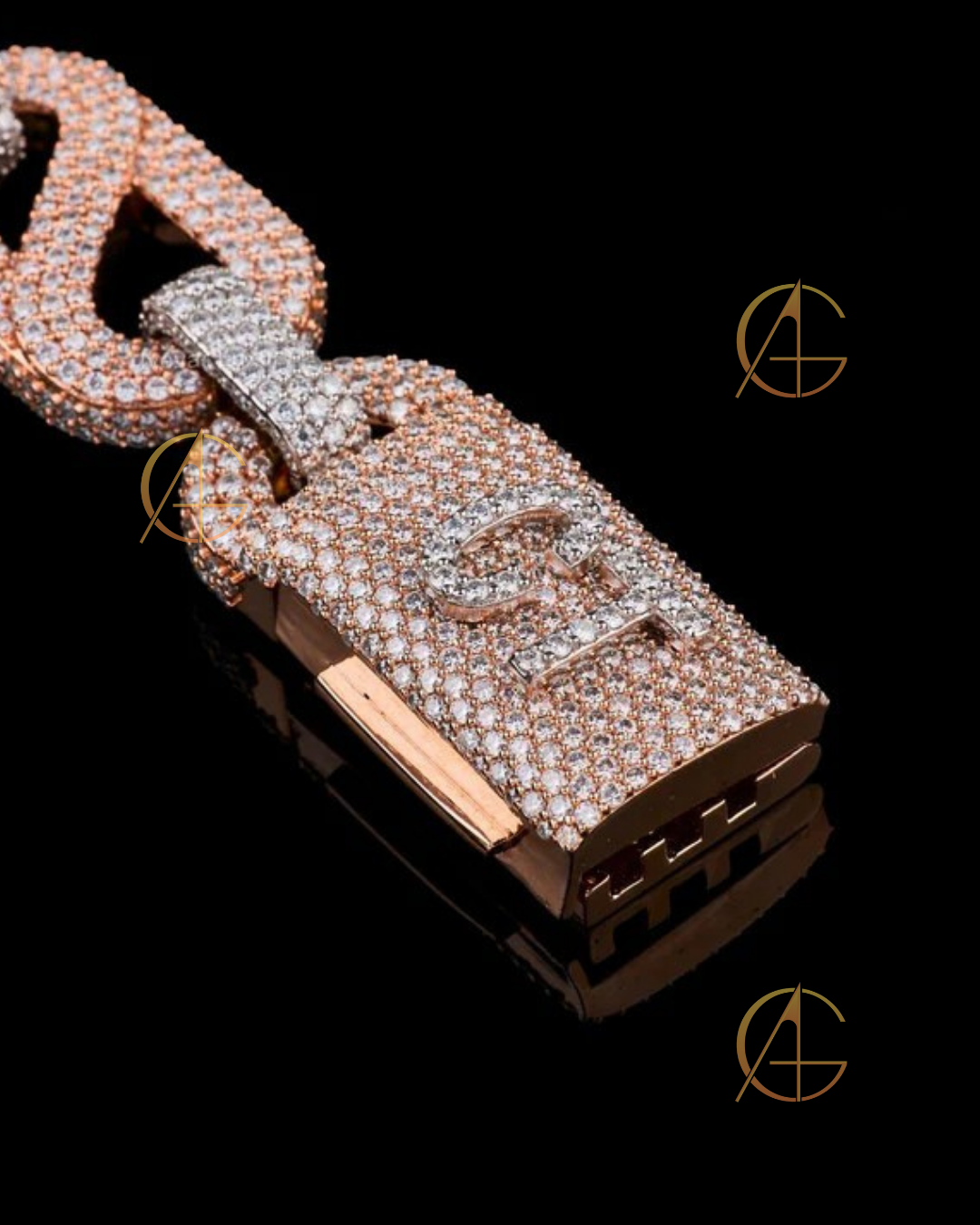 Rose Gold Two Tone VVS Moissanite Iced Out Cuban Chain Hip Hop Style by Auren