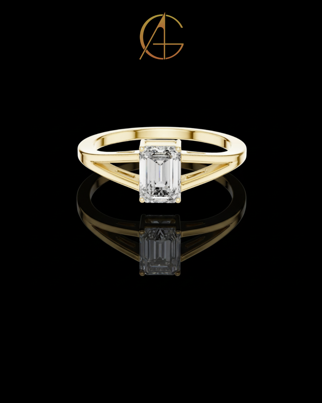0.70 TCW Perfect Emerald Cut Moissanite Diamond Solitaire Ring with Modern Split Shank Design