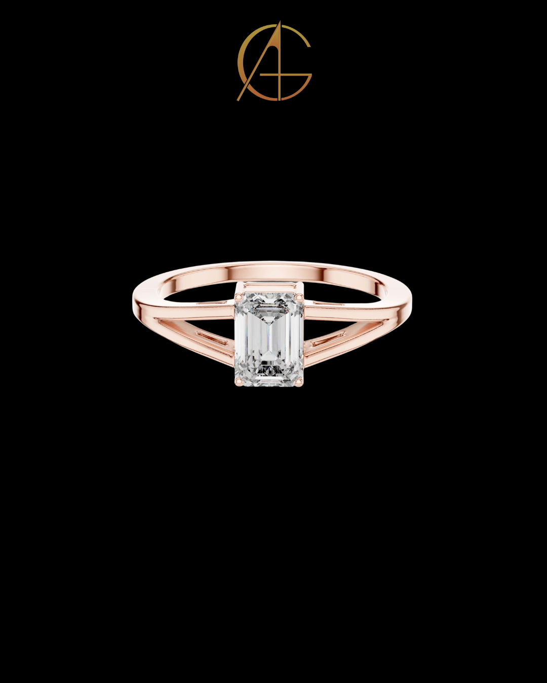 0.70 TCW Perfect Emerald Cut Moissanite Diamond Solitaire Ring with Modern Split Shank Design