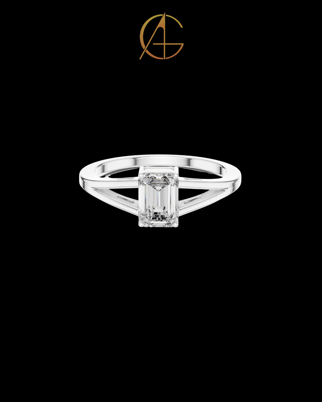 0.70 TCW Perfect Emerald Cut Moissanite Diamond Solitaire Ring with Modern Split Shank Design