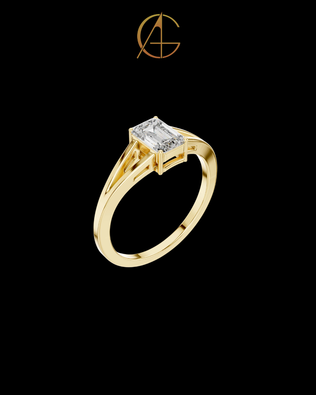 0.70 TCW Perfect Emerald Cut Moissanite Diamond Solitaire Ring with Modern Split Shank Design