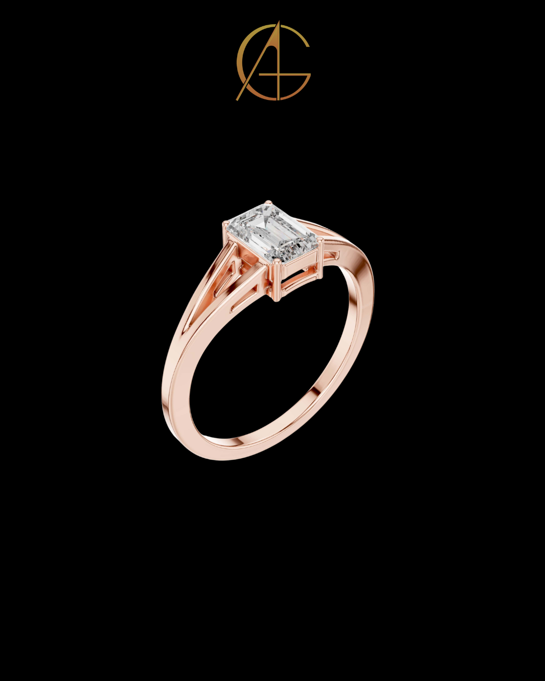 0.70 TCW Perfect Emerald Cut Moissanite Diamond Solitaire Ring with Modern Split Shank Design