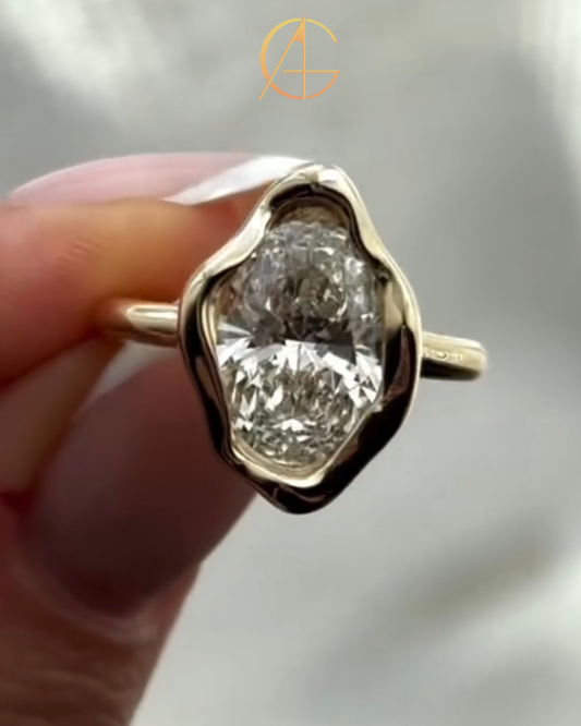 2.20 TCW Dazzling Sculptural Bezel Set Oval Cut Moissanite diamond Solitaire Engagement Ring For Her