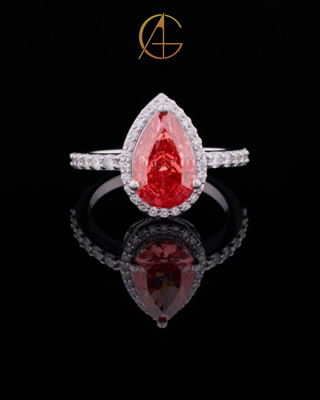 3.04 CT Hot Selling Fancy Vivid Red Pear Cut Moissanite Diamond Trendy Sterling Silver Ring for Women