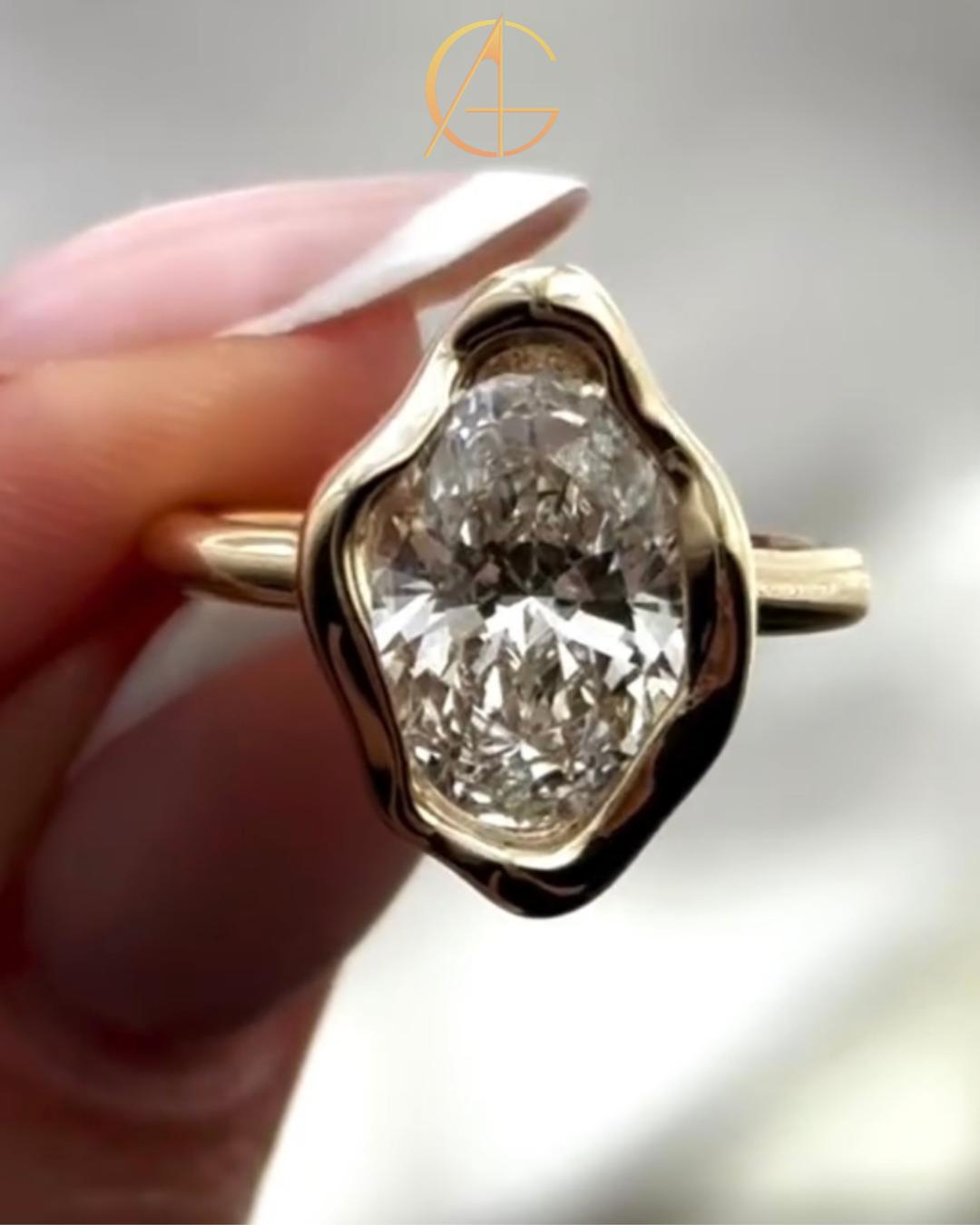 2.20 TCW Dazzling Sculptural Bezel Set Oval Cut Moissanite diamond Solitaire Engagement Ring For Her