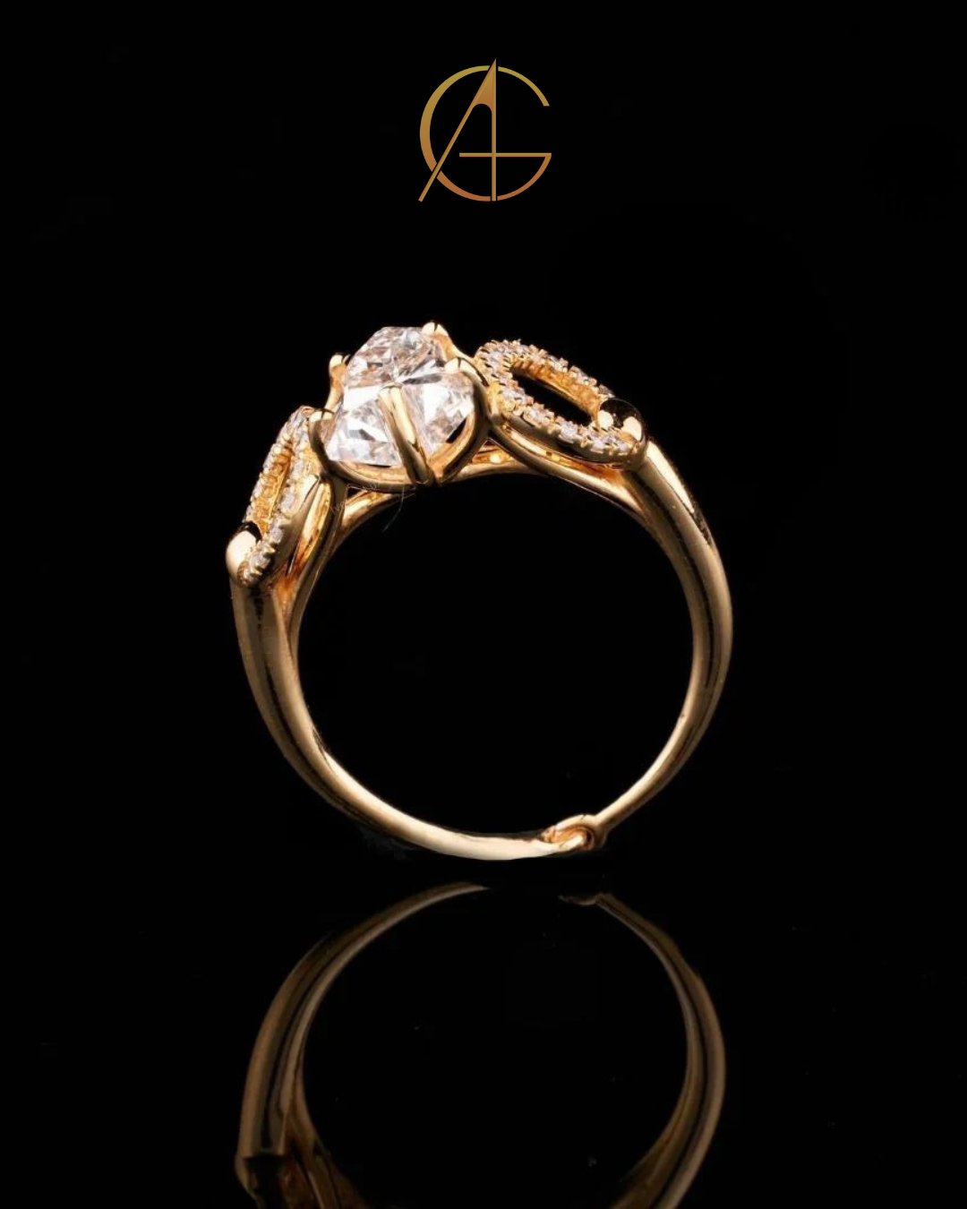 1.00 CT Celestial Crown Moissanite Antique Cut Centerpiece With Twin Halo Round Accents Ring