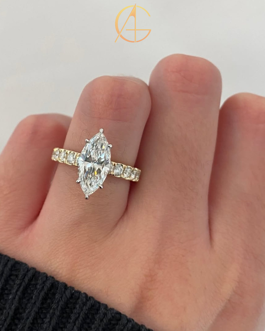 2.35 CT Perfect Moissanite Marquise Cut Diamond Ring With Pave Band For Engagement Jewelry