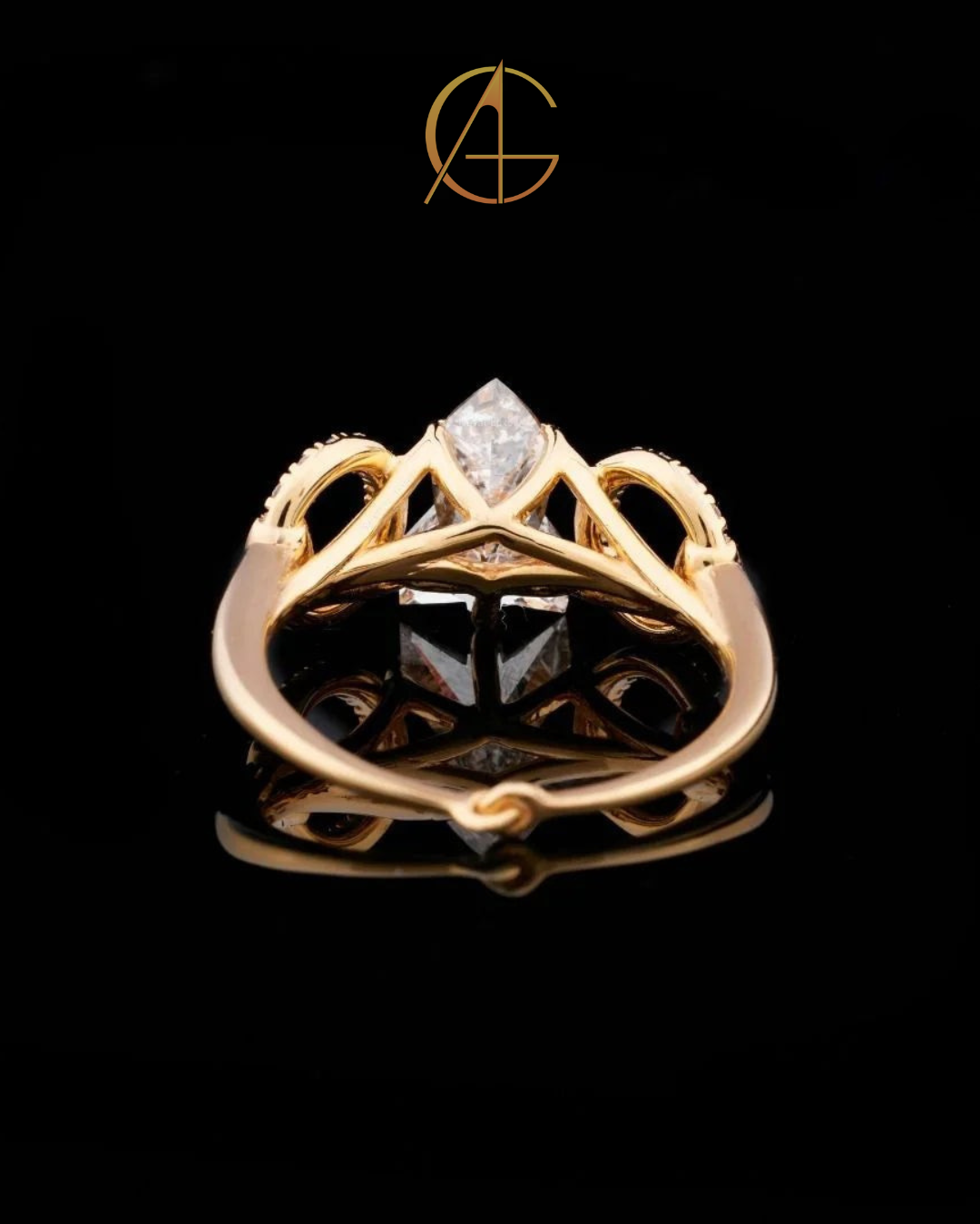 1.00 CT Celestial Crown Moissanite Antique Cut Centerpiece With Twin Halo Round Accents Ring