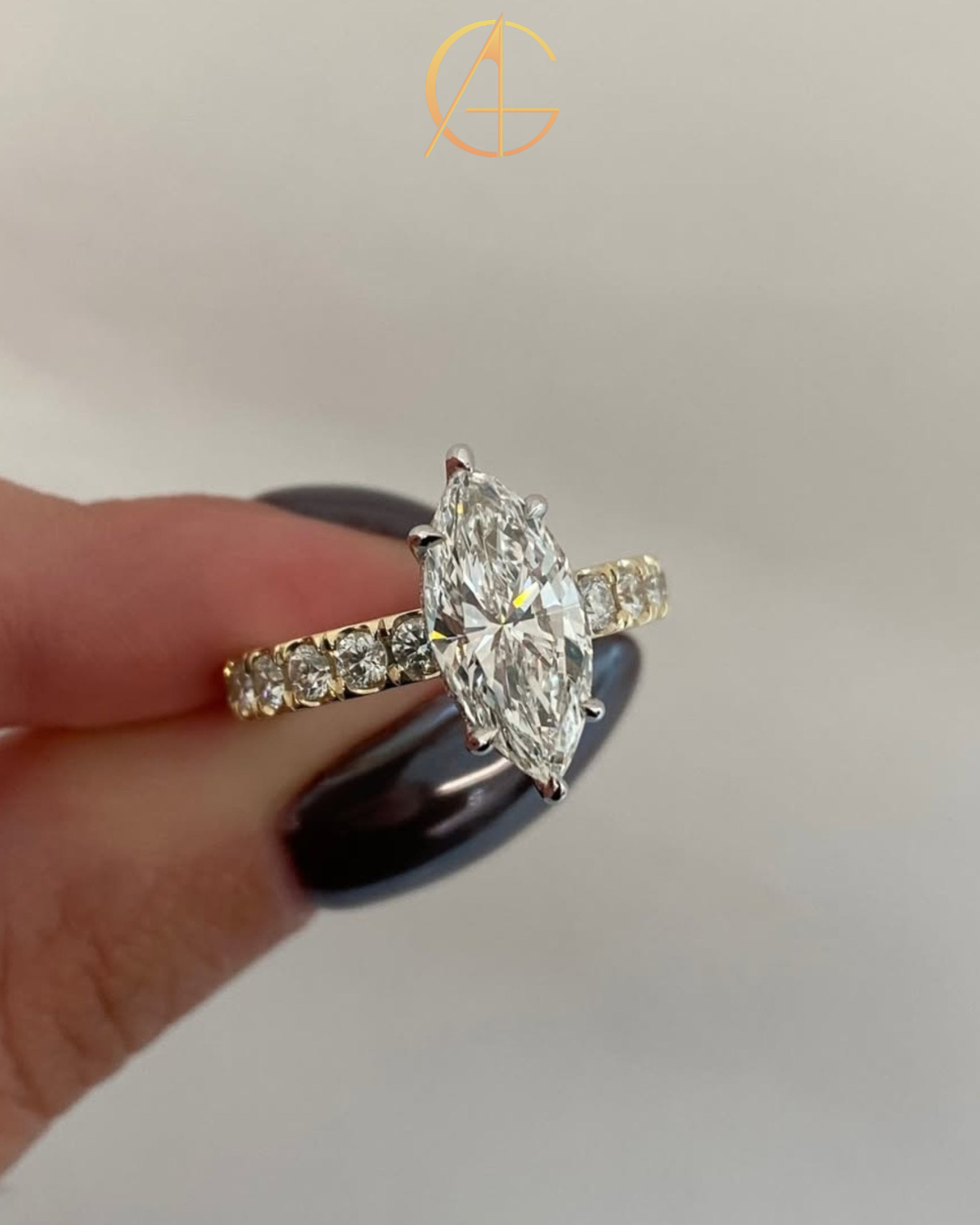 2.35 CT Perfect Moissanite Marquise Cut Diamond Ring With Pave Band For Engagement Jewelry