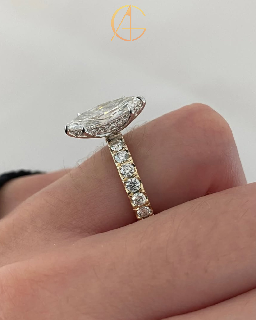 2.35 CT Perfect Moissanite Marquise Cut Diamond Ring With Pave Band For Engagement Jewelry