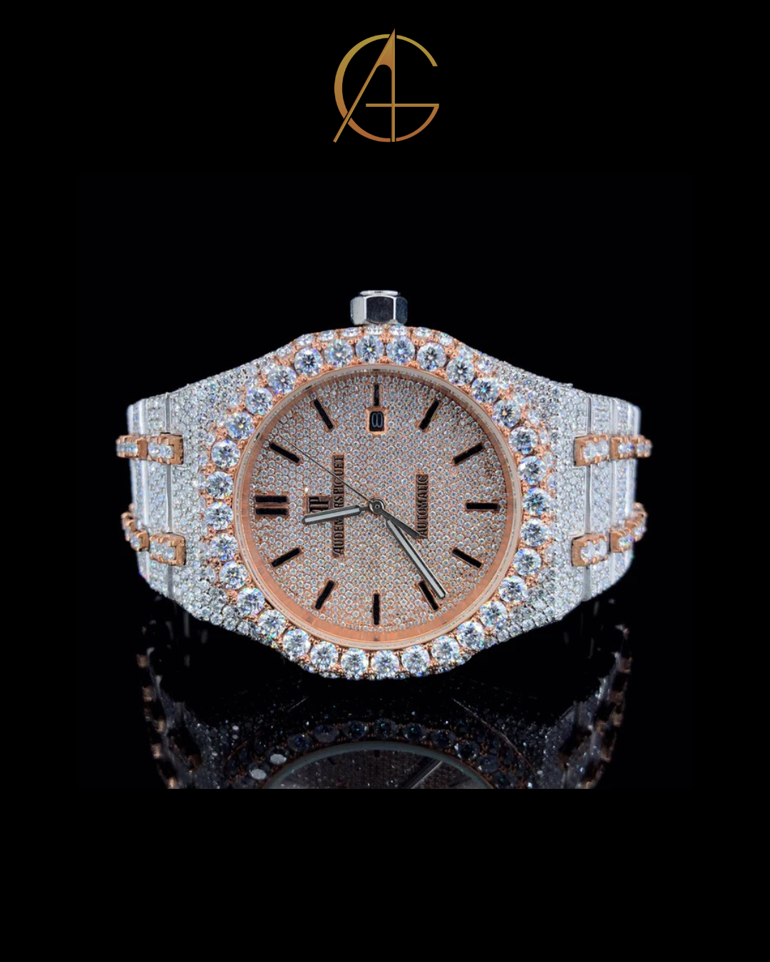 AP Rose White Quartz Movement Moissanite Diamond Watch