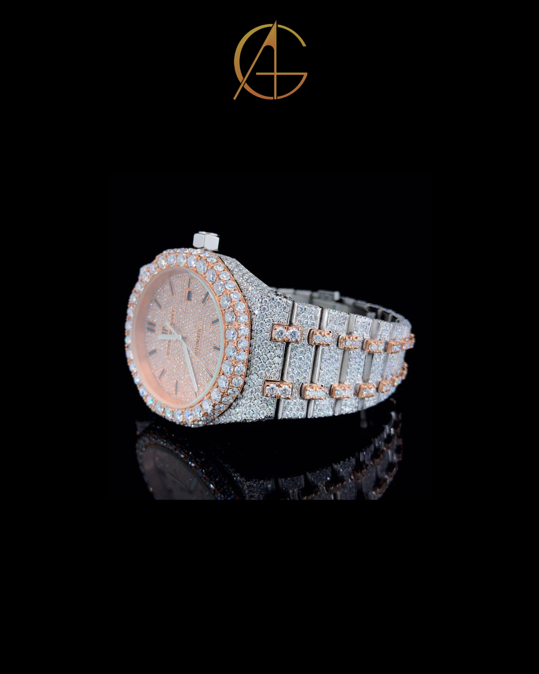 AP Rose White Quartz Movement Moissanite Diamond Watch