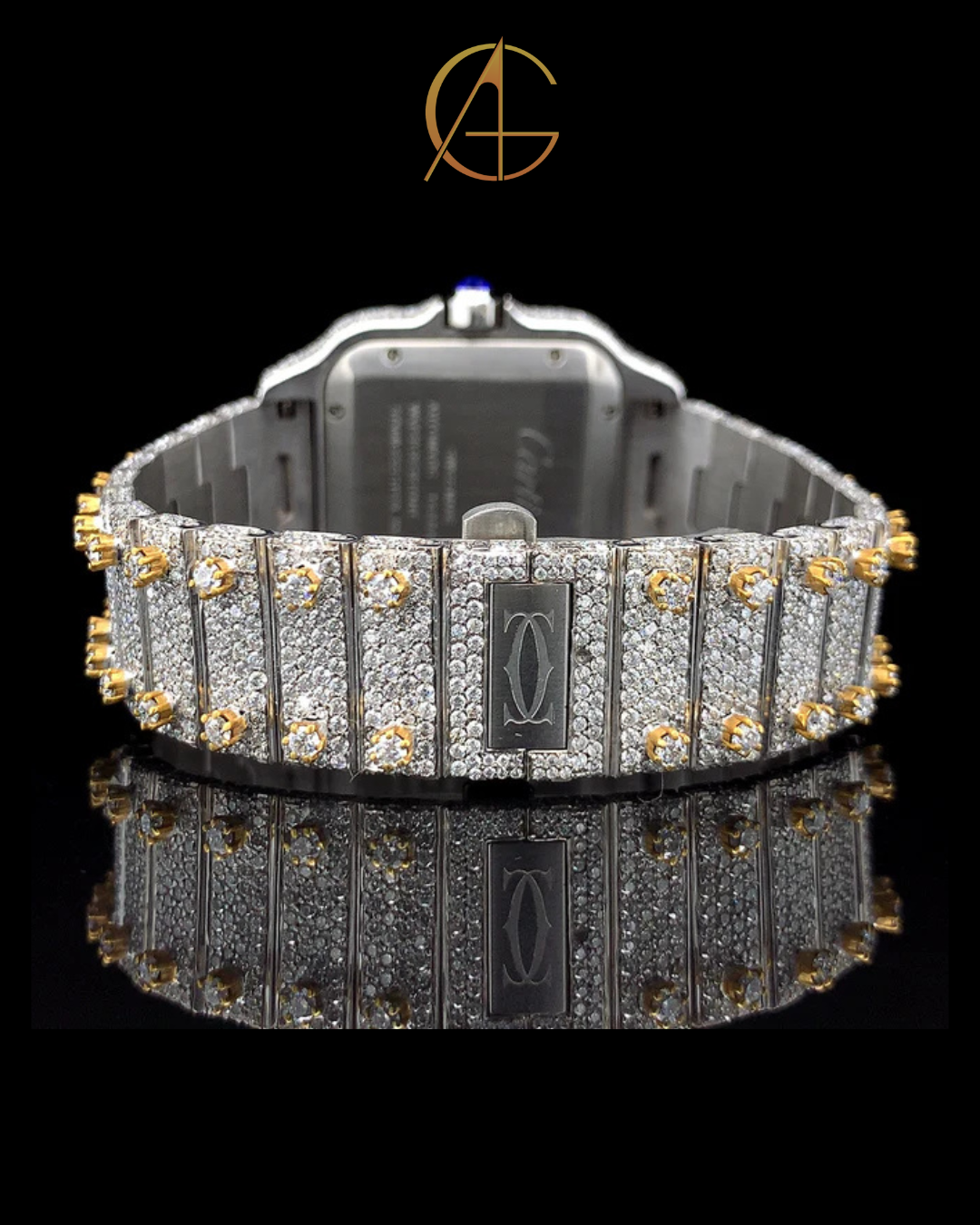 Cartier Gold Roman Dial Moissanite Diamond Watch