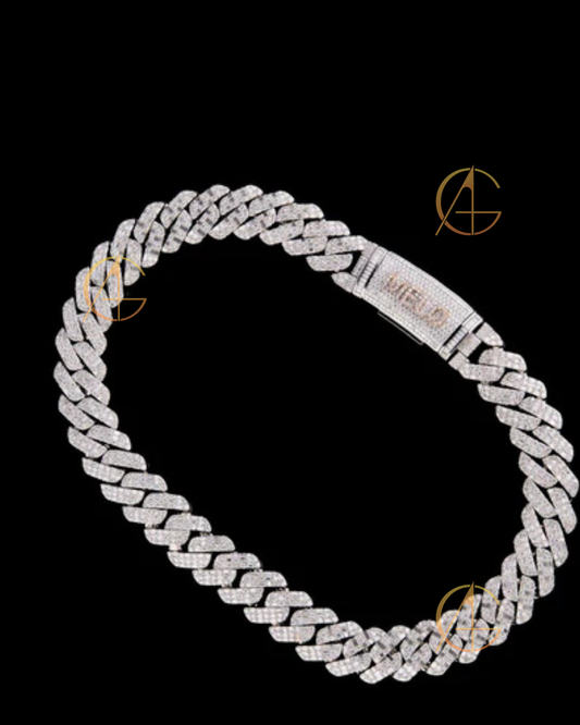 Fully Iced-Out Full of Baguette Moissanite Diamond Custom Cuban Link Chain by Auren