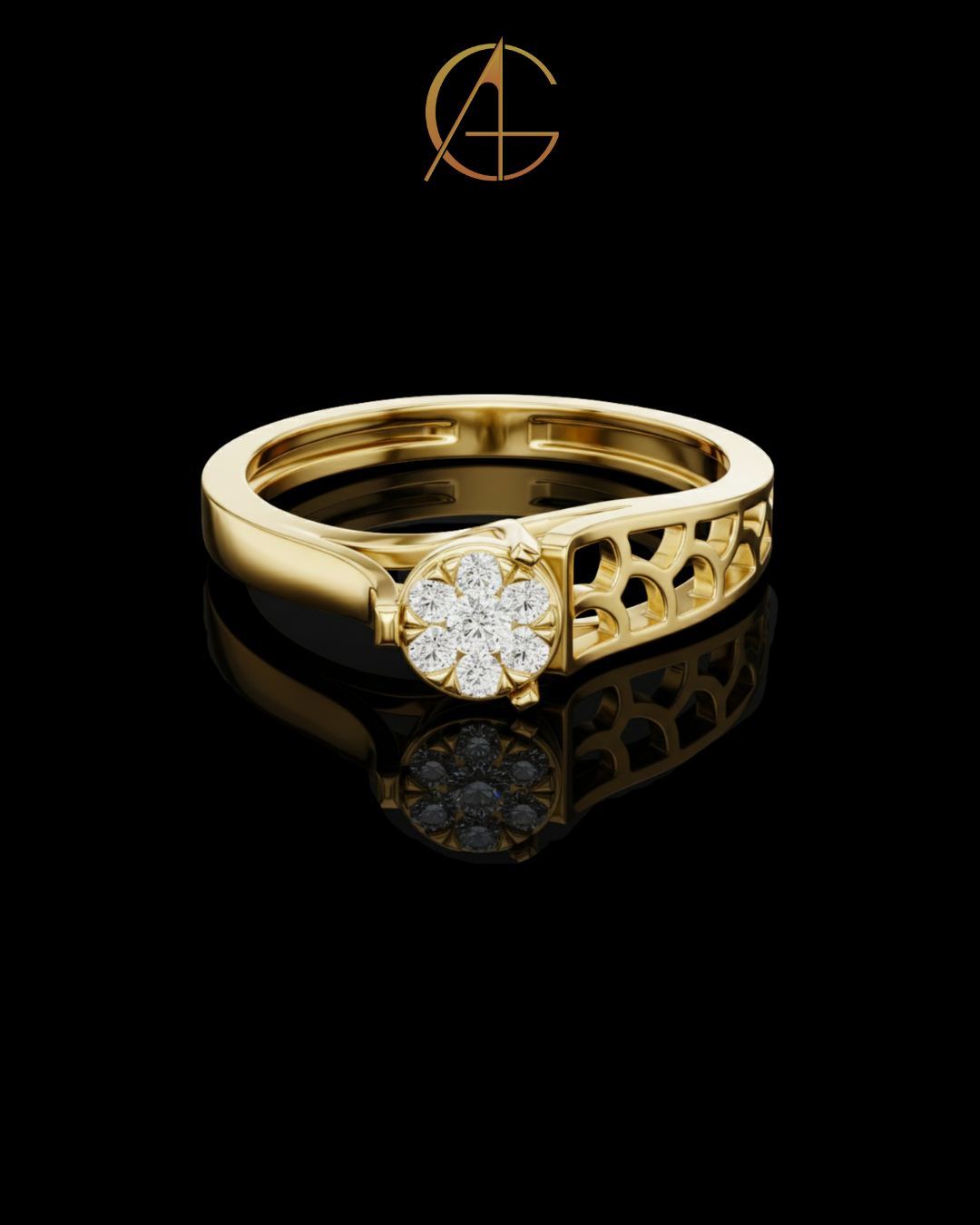 0.70 TCW Blossom Moissanite Diamond Cluster Ring with Intricate Openwork Band