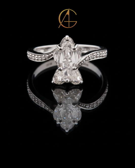 0.80 CT Sparkling Antique Shape Moissanite Silhouette Diamond Ring Vintage Fine Jewelry