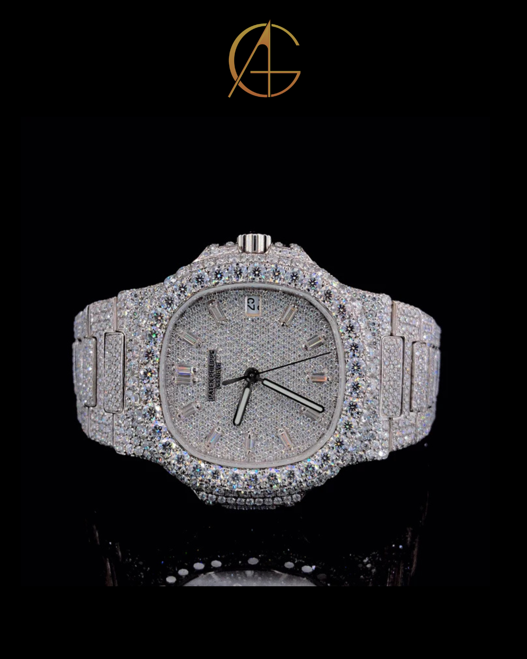 Patek Philippe Fully Iced-out Moissanite Diamond Silver Watch