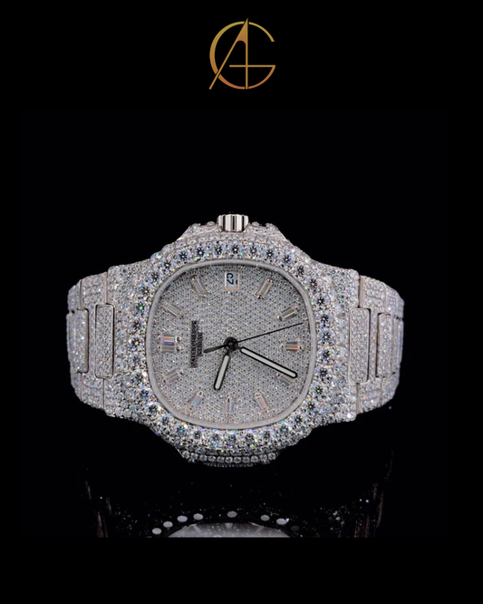 Patek Philippe Fully Iced-out Moissanite Diamond Silver Watch