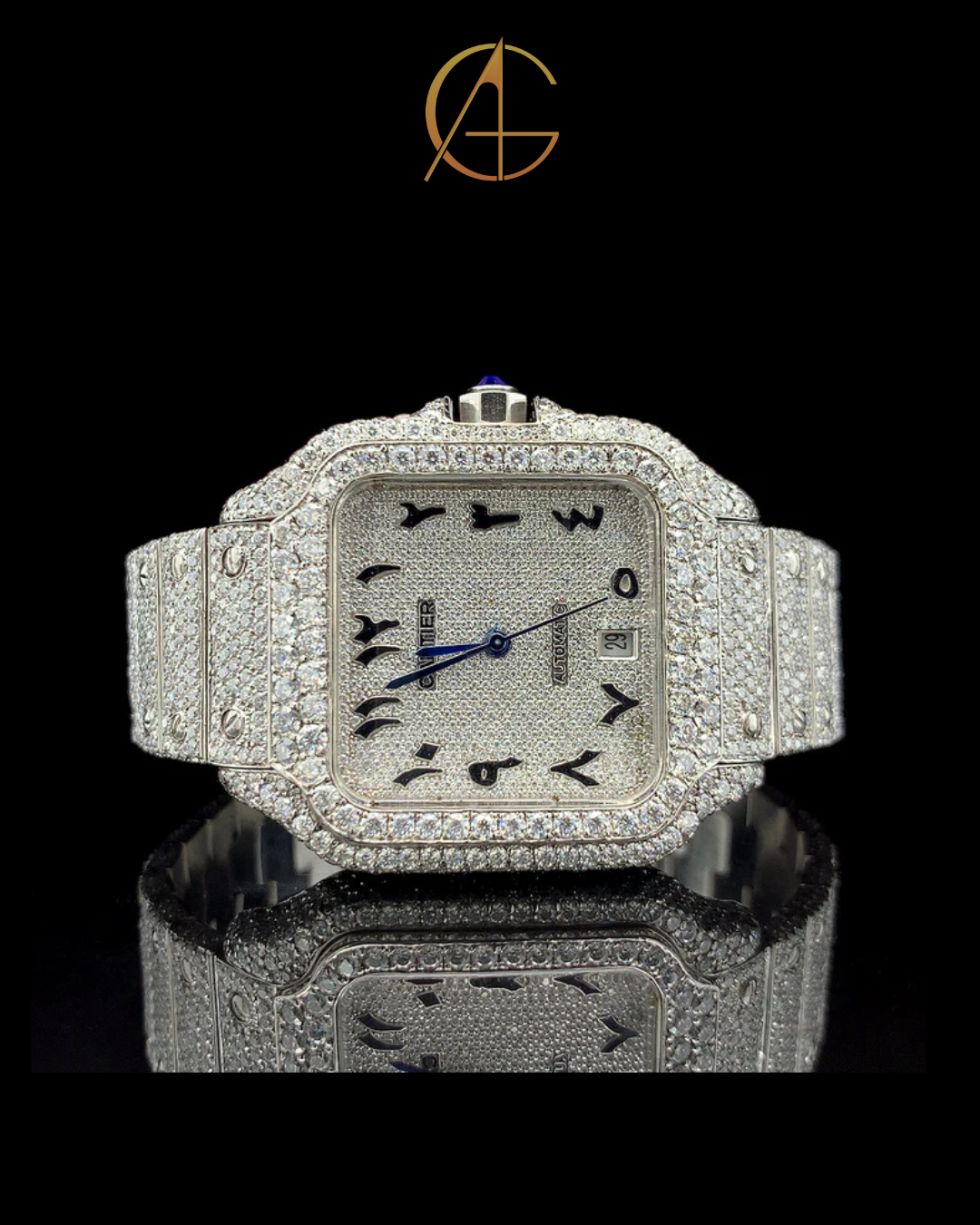 Cartier Silver with Arabic Dial Diamond Watch
