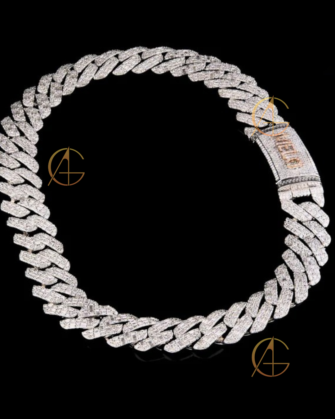 Fully Iced-Out Full of Baguette Moissanite Diamond Custom Cuban Link Chain by Auren