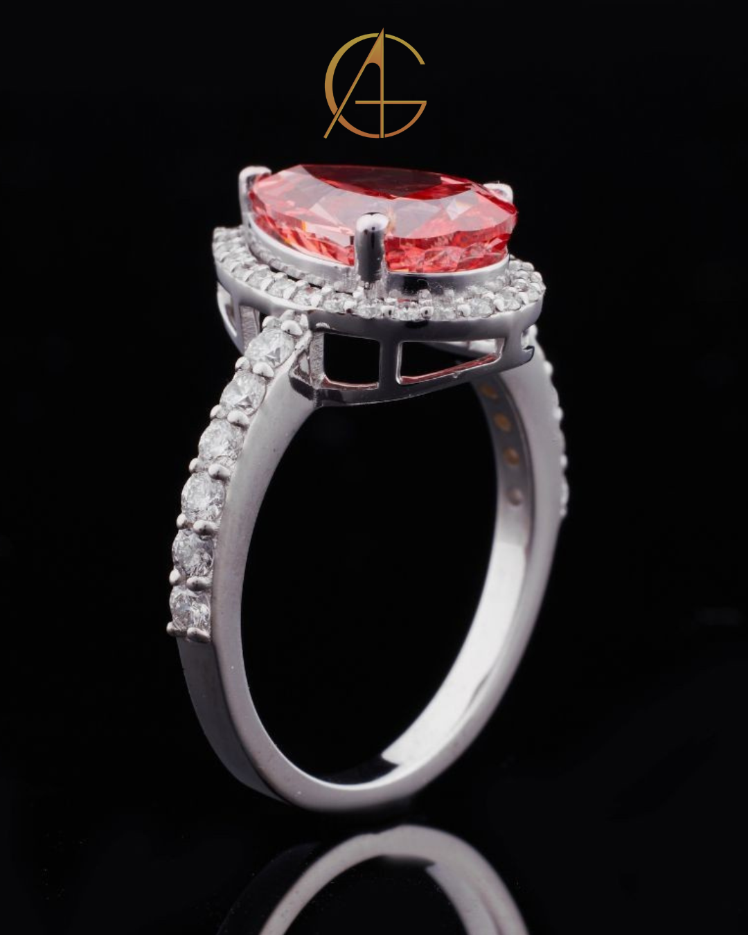 3.04 CT Hot Selling Fancy Vivid Red Pear Cut Moissanite Diamond Trendy Sterling Silver Ring for Women