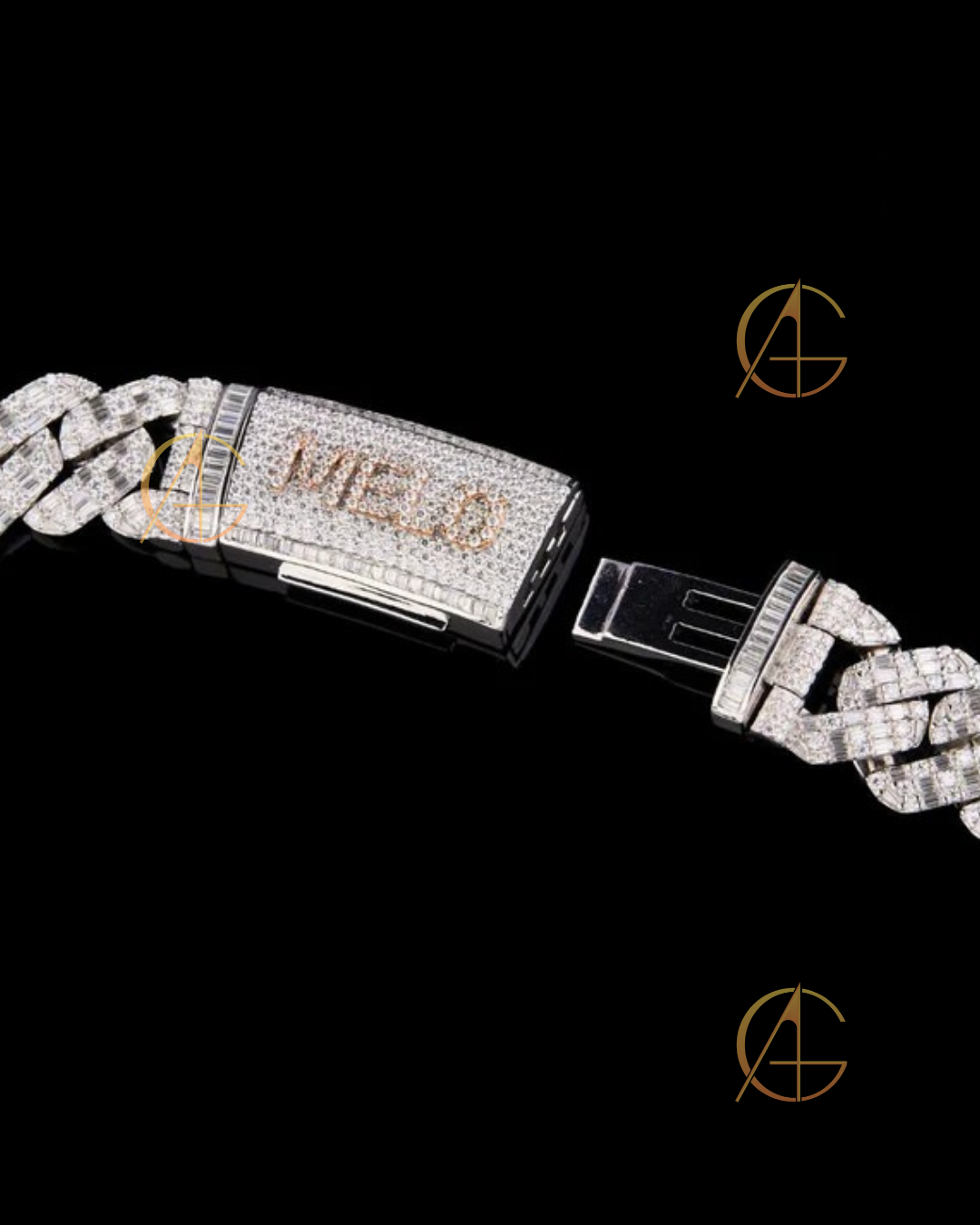 Fully Iced-Out Full of Baguette Moissanite Diamond Custom Cuban Link Chain by Auren
