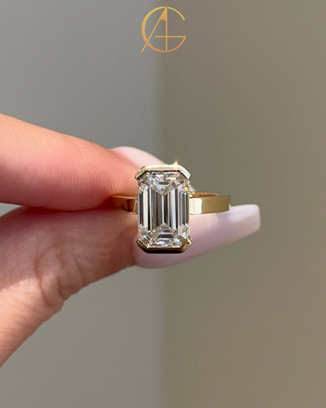 2.7 TCW Smooth Emerald Cut Moissanite Diamond Ring With Refined Modern Elegance