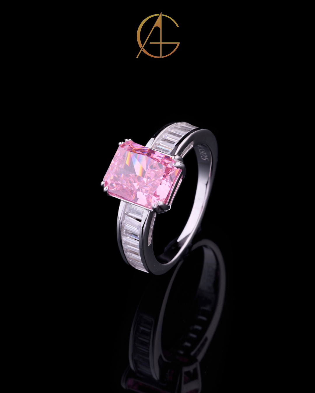 1.00 CT Fancy Intense Pink Radiant Cut Moissanite Diamond Ring with Baguette Accents