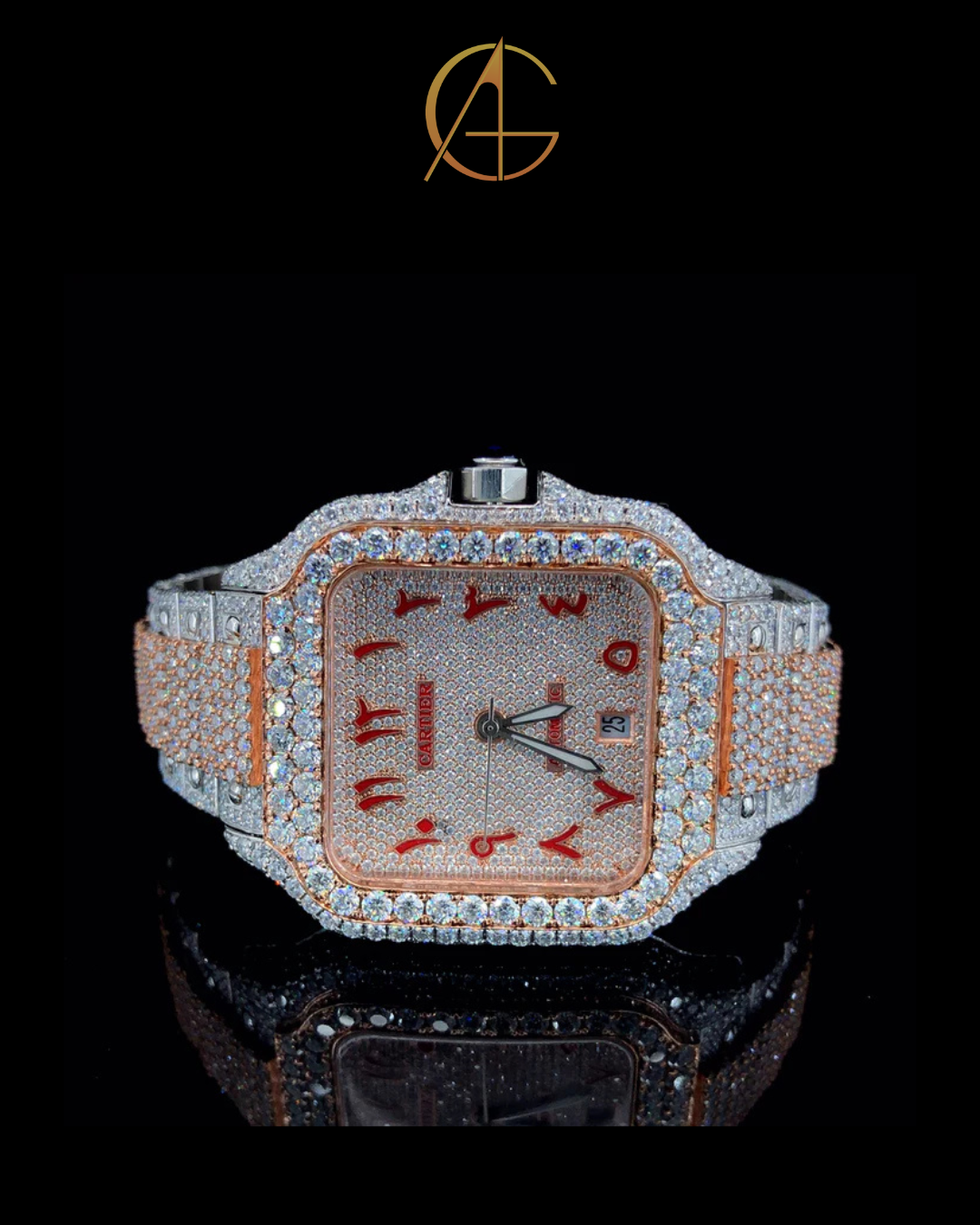 Cartier Rose White with Arabic Dial Diamond Watch