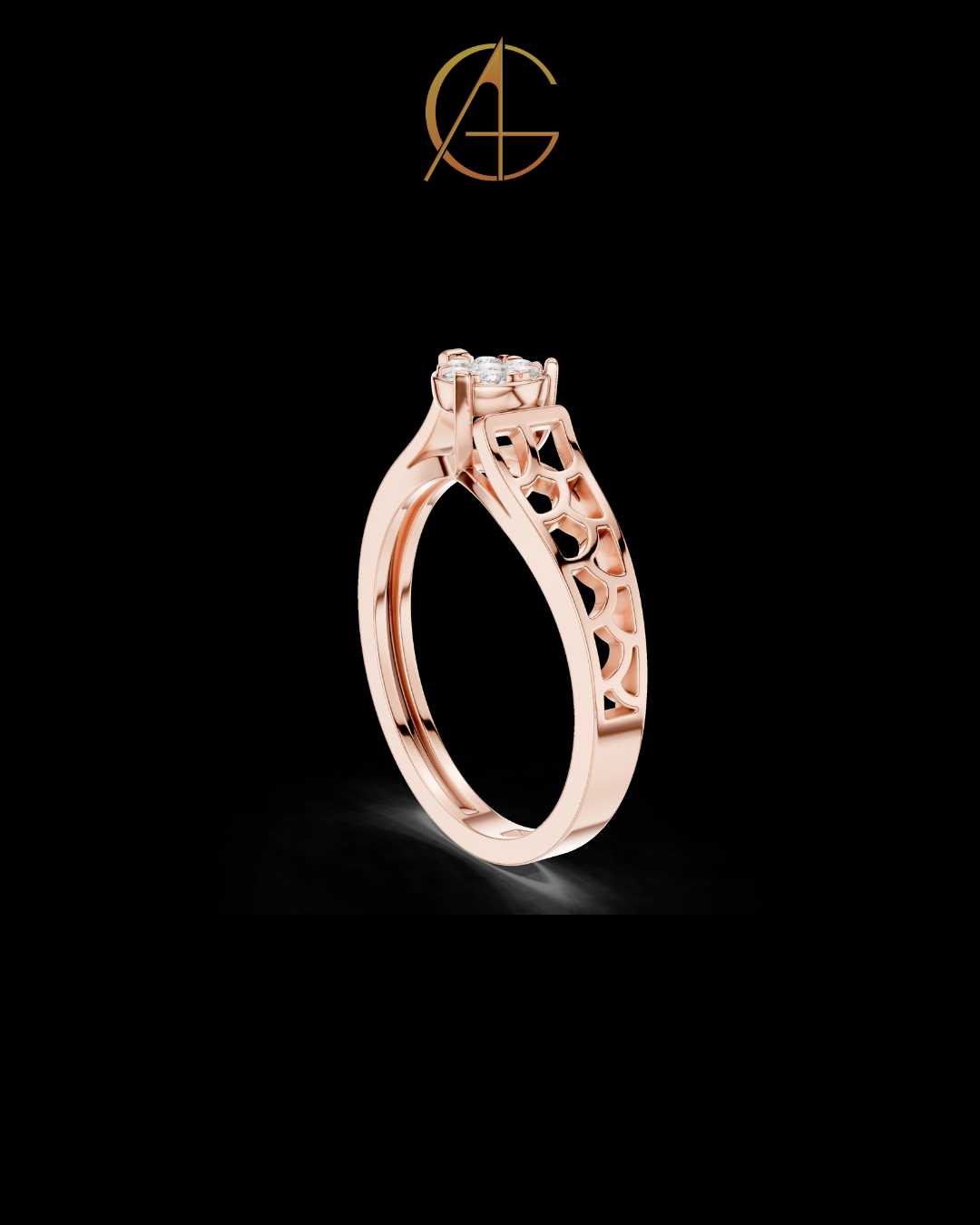 0.70 TCW Blossom Moissanite Diamond Cluster Ring with Intricate Openwork Band