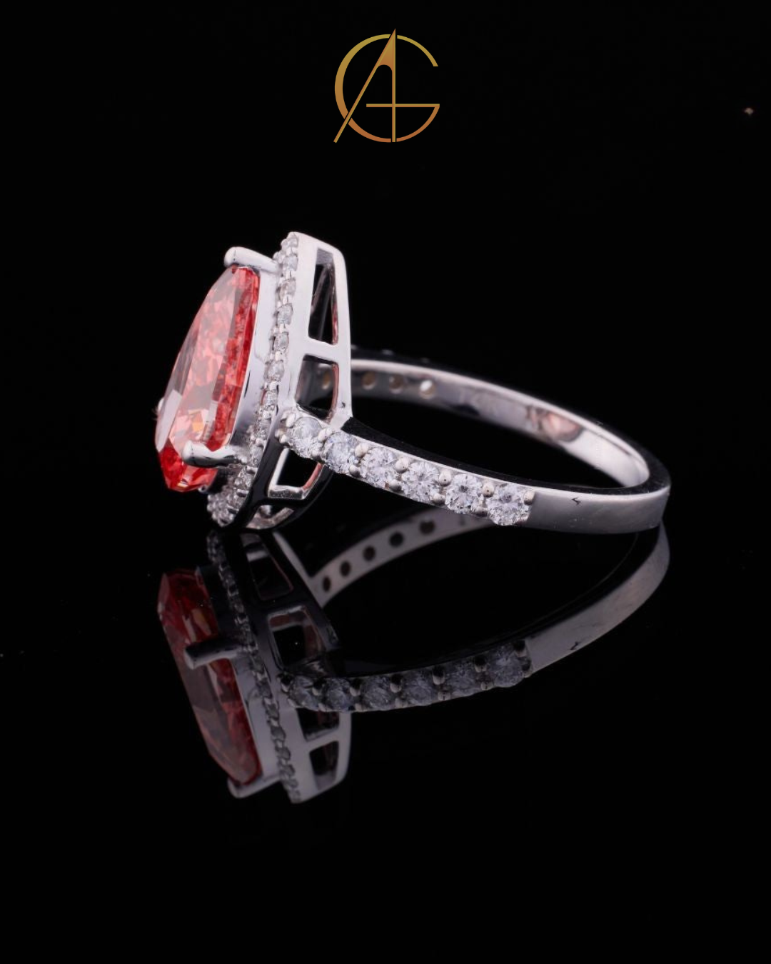 3.04 CT Hot Selling Fancy Vivid Red Pear Cut Moissanite Diamond Trendy Sterling Silver Ring for Women