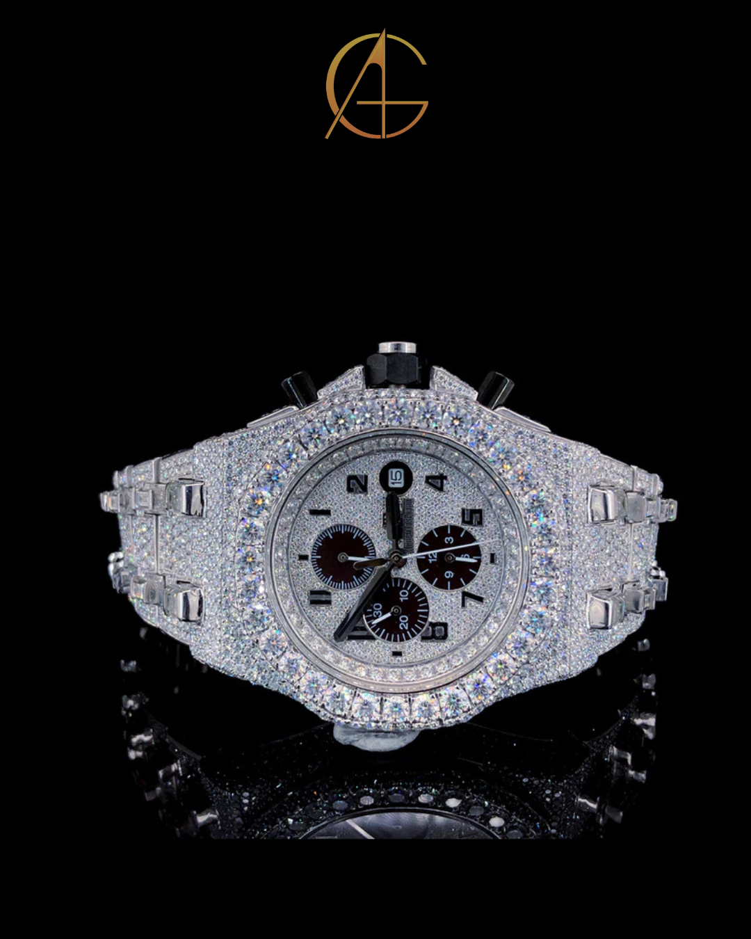 AP Silver With Three Time Function Working Diamond Watch