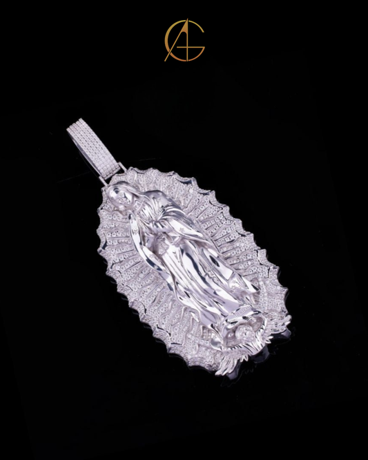 Luxury Custom Lady of Guadalupe Pendant with Moissanite Diamonds by Auren Gems