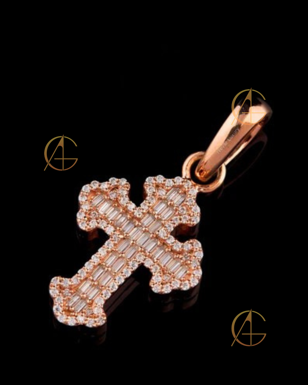 Rose Gold Cross Pendant VVS Moissanite Iced Out Jewelry Gift
