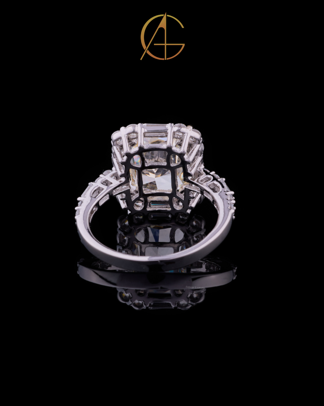 1.25 CT Imperial Sun Moissanite Radiant Cut Halo Diamond Ring with Baguette and Round Accents