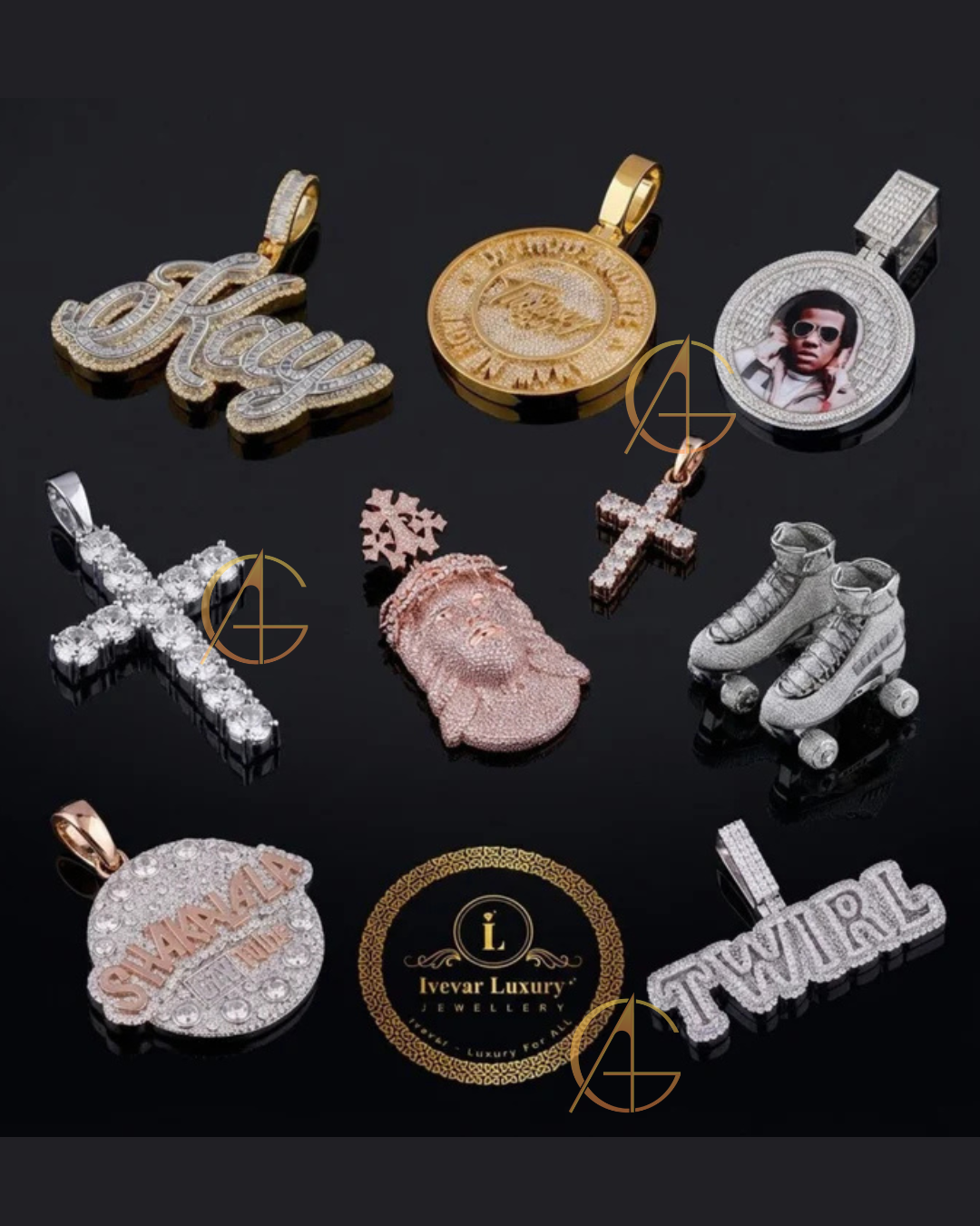 Luxury Custom Initial Moissanite Diamond Pendant with Crown High Shine Hip Hop Look By Auren