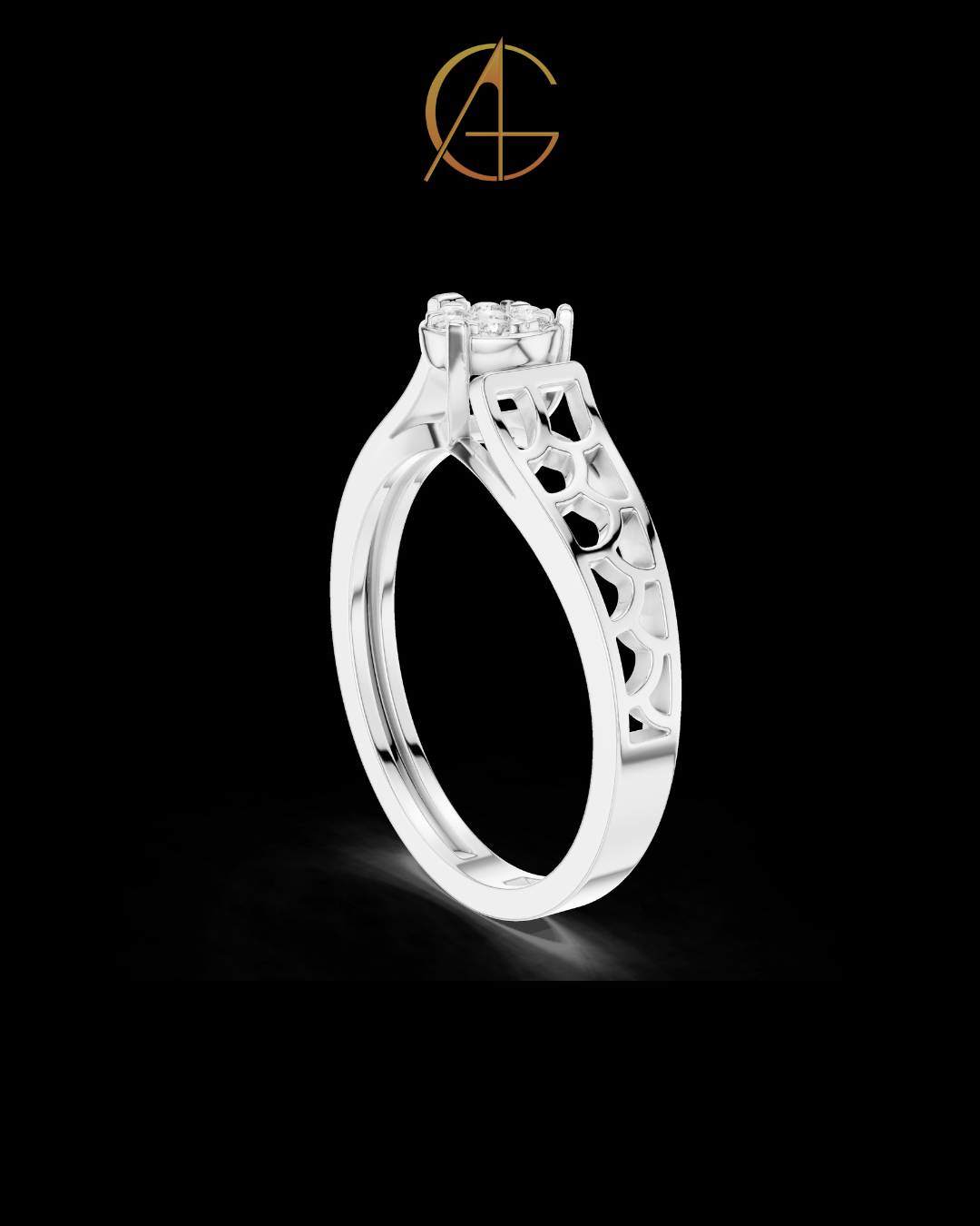 0.70 TCW Blossom Moissanite Diamond Cluster Ring with Intricate Openwork Band