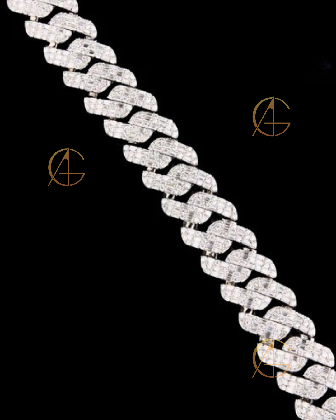 Fully Iced-Out Full of Baguette Moissanite Diamond Custom Cuban Link Chain by Auren
