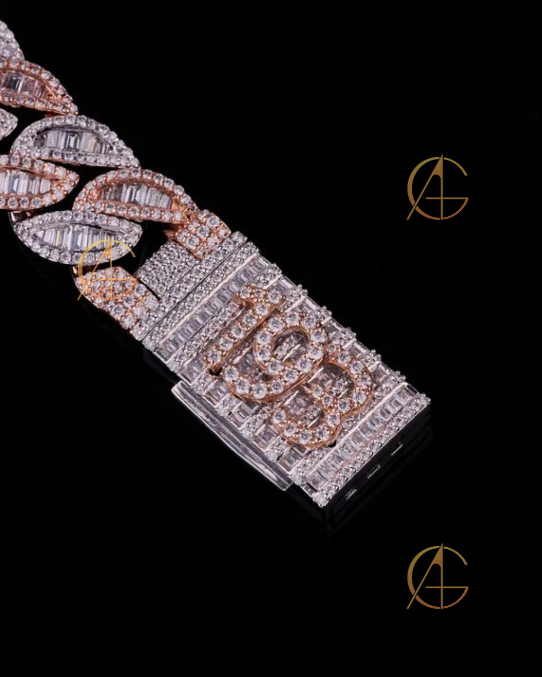 Fully Iced-Out With Fire Logo Custom Cuban Link Chain with Moissanite Diamond by Auren