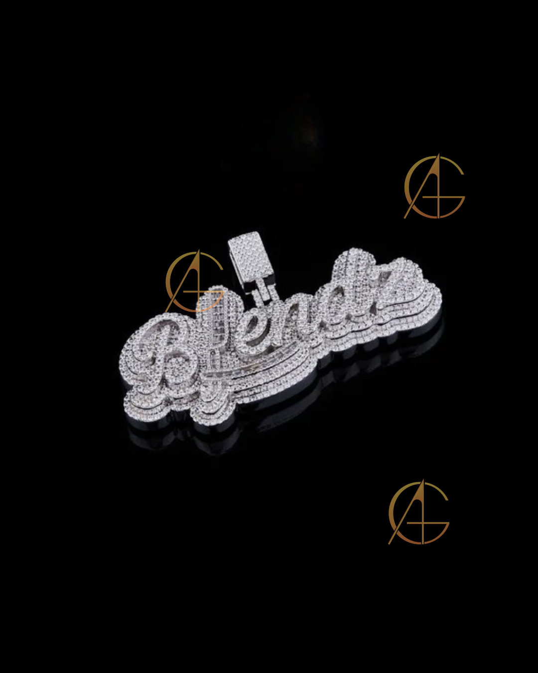 Three steps with Bugget and Round cut Daimonds Letter pandent with Moissonite Diamond by Auren