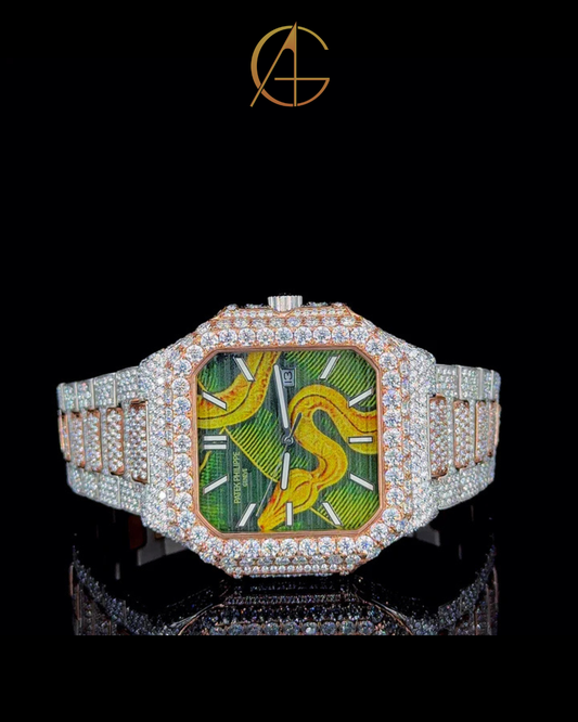 Patek Philippe Rose White With Snake Dial Moissanite Diamond Watch
