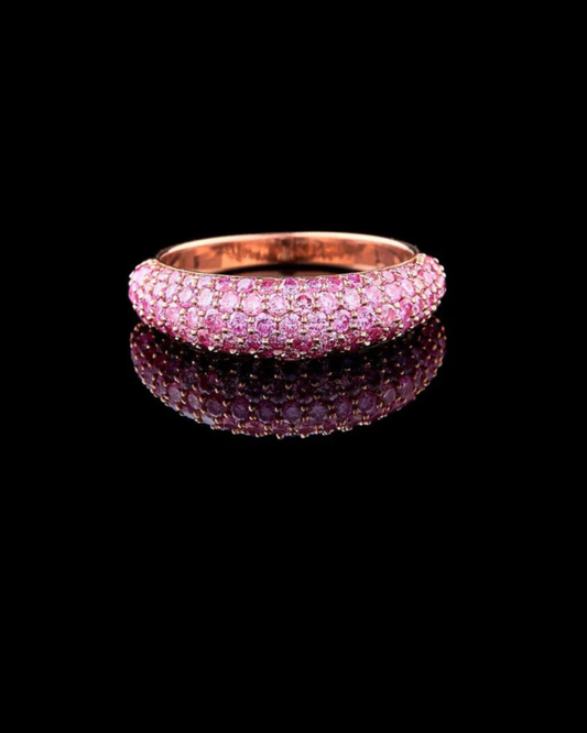 0.90 TCW Sophisticated Fancy Vivid Pink Rose Gold in Round Cut Moissanite Diamond Wedding Ring for Brides