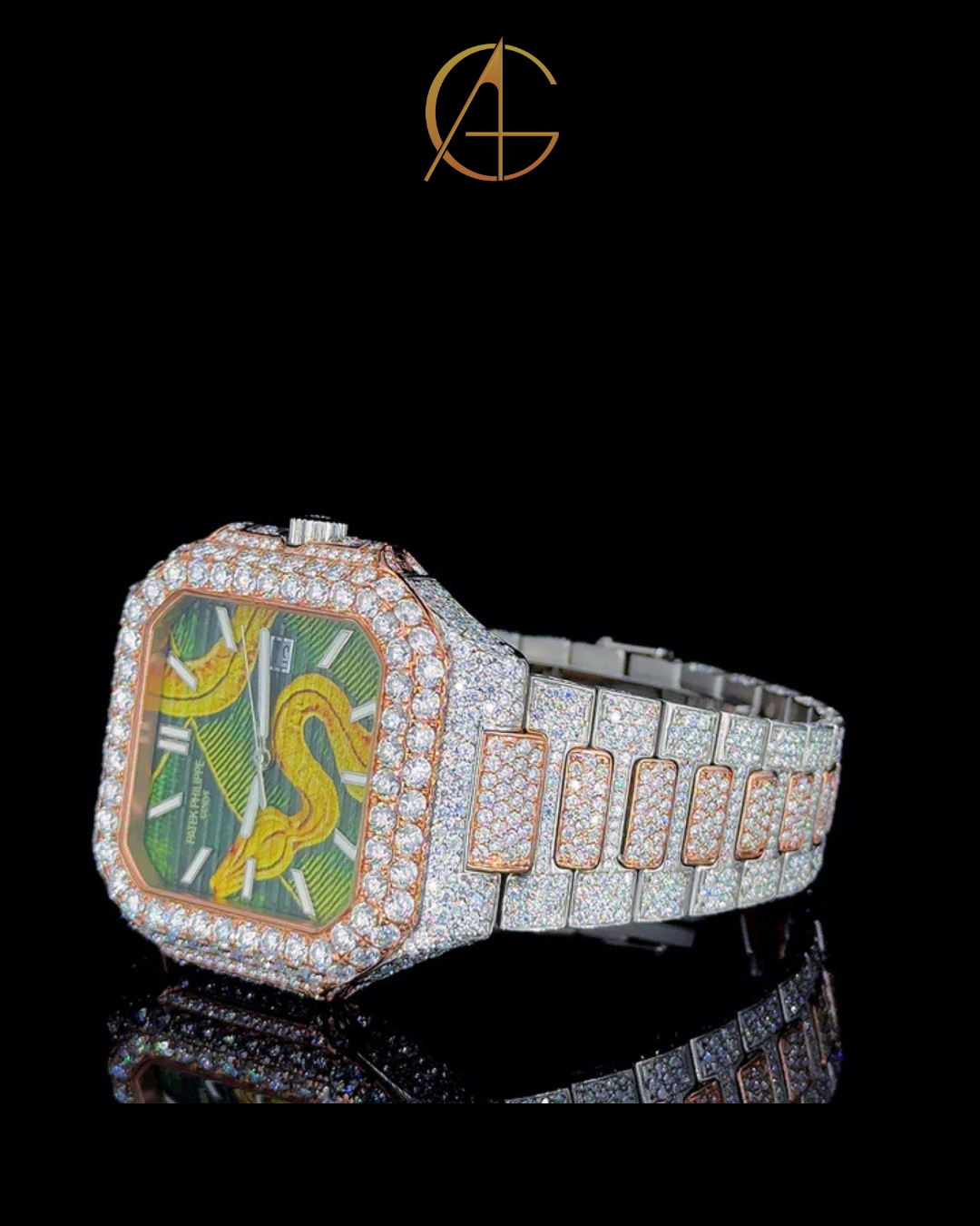Patek Philippe Rose White With Snake Dial Moissanite Diamond Watch