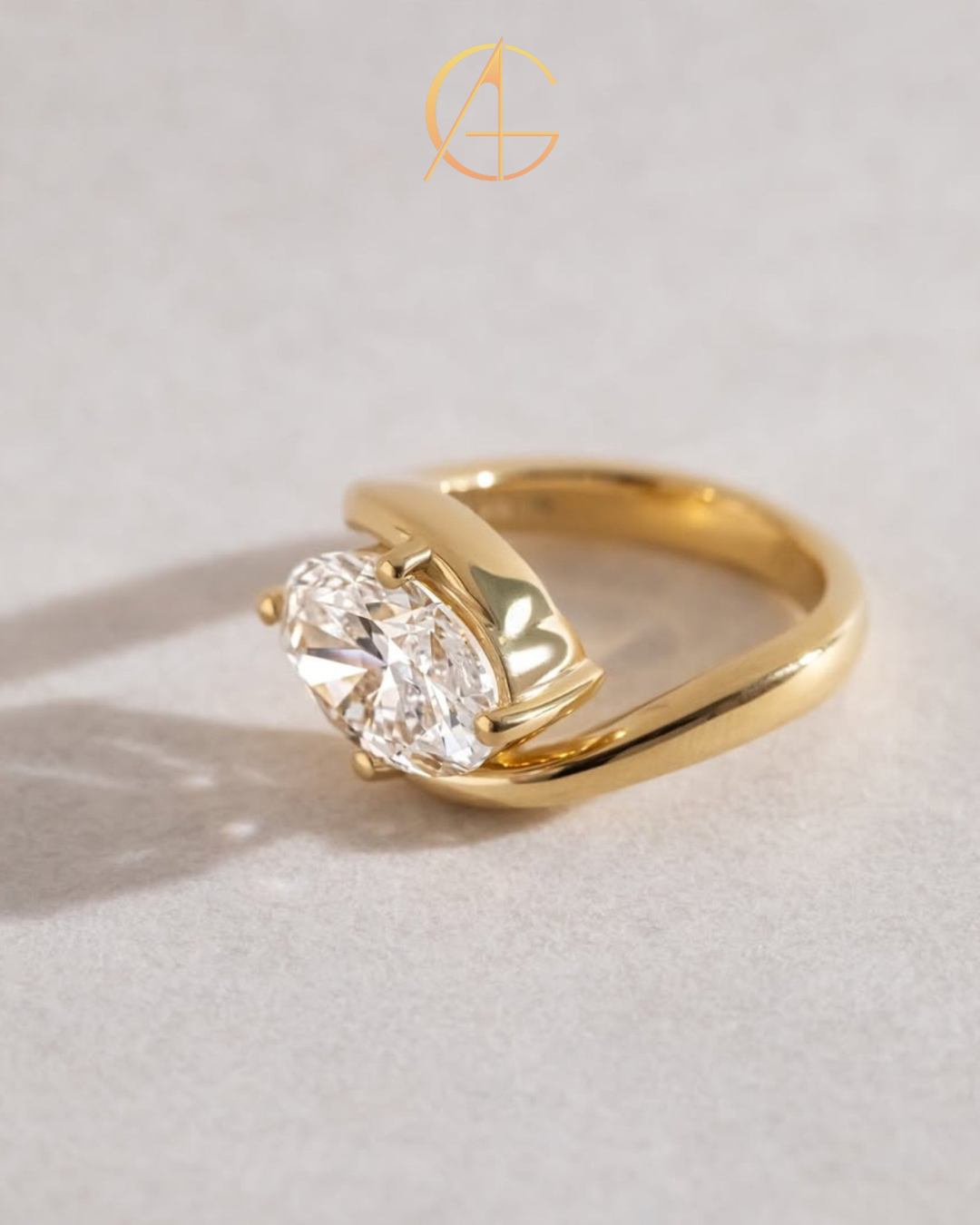 2.5 TCW Opulent Oval Moissanite Solitaire Ring with Sleek Bypass Gold Band and Minimalist High Polish Finish