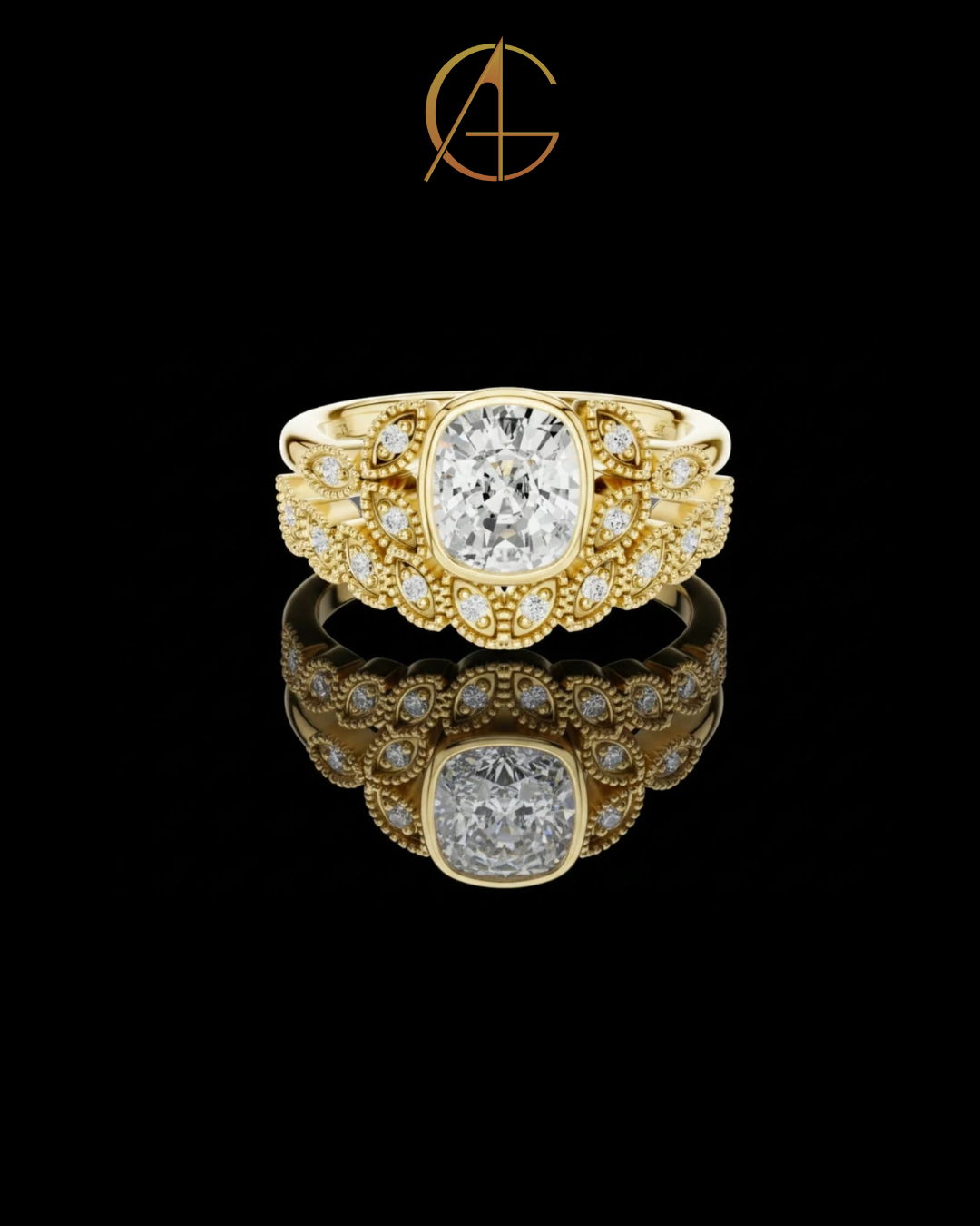 2.00 CT Vintage Inspired Halo Cushion Cut Ring with Intricate Moissanite Diamonds For Special One