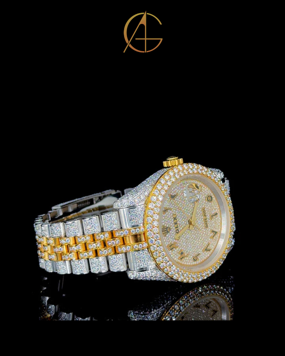 Rolex Two Tone Jubilee belt With Arabic Dial Moissanite Diamond Watch