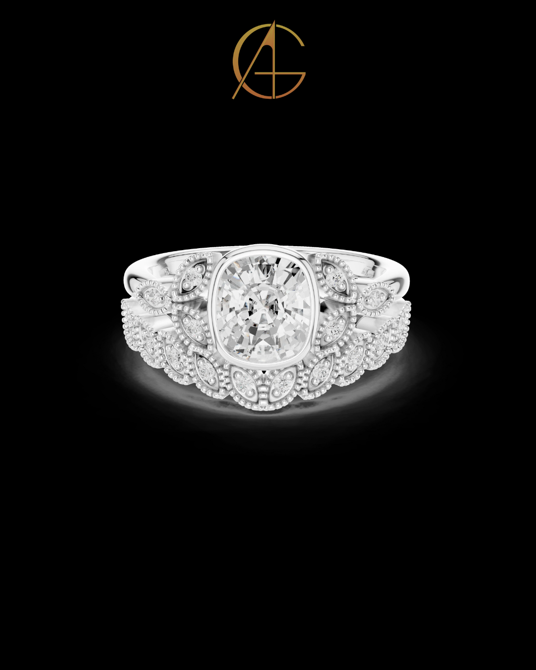 2.00 CT Vintage Inspired Halo Cushion Cut Ring with Intricate Moissanite Diamonds For Special One