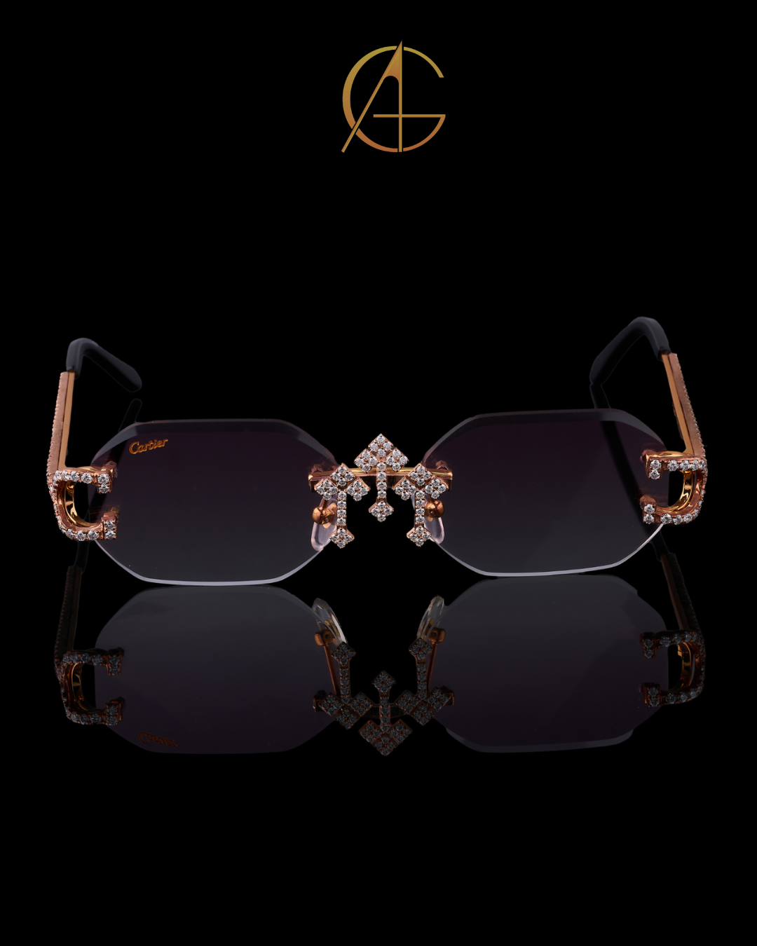 Designer Custom Diamond Sunglasses Gold Frame Statement Style